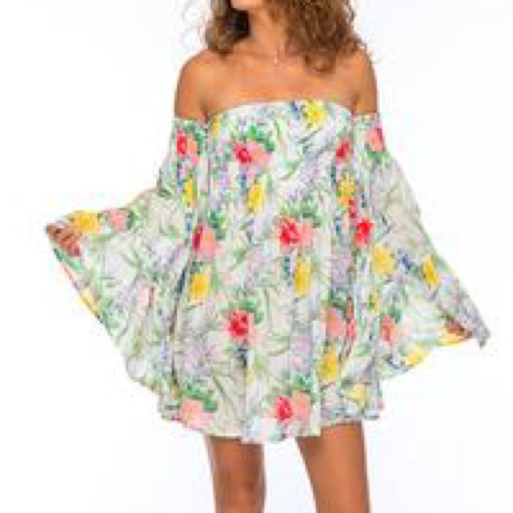 Indah Blair Mini Dress in White Tropical